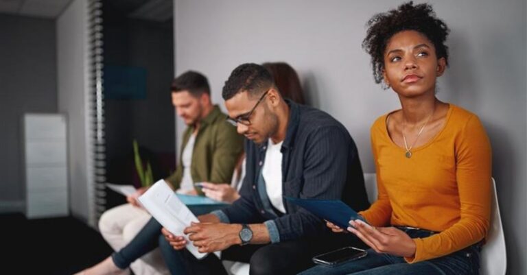 Candidates for high volume hiring project waiting for interview with Addison Group