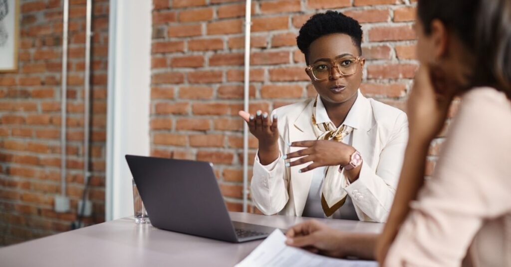 Woman using tips from Addison Group to feel confident during her interview.