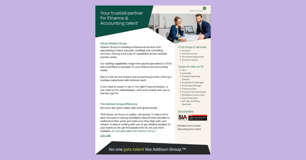 Addison Group Practice Area Finance and Accounting Informational Handout